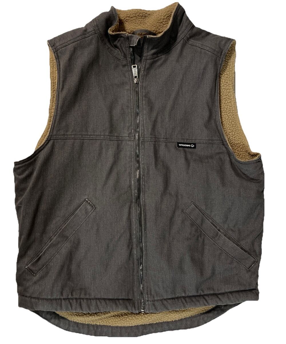 Wolverine Men’s M Vest Gray Cotton Canvas Sherpa Lined Workwear Full Zip Outdoor